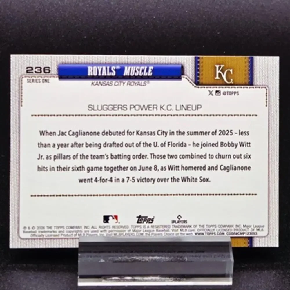 Jac Caglianone Topps Shimmer Foil RC Kansas City Royals Top Prospect - Picture 3 of 5